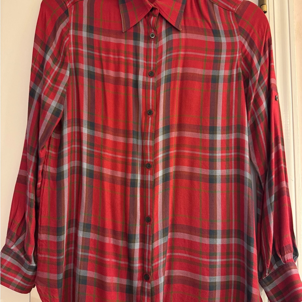 Red Plaid Button-Up Shirt